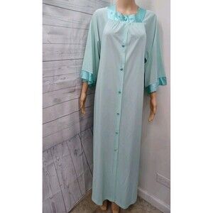 Vtg Gossard Artemis Long Nylon Gree Teal Door Nightgown Lingerie Button Front S